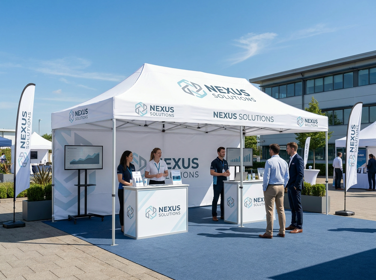 Branded pop-up gazebo at an outdoor activation